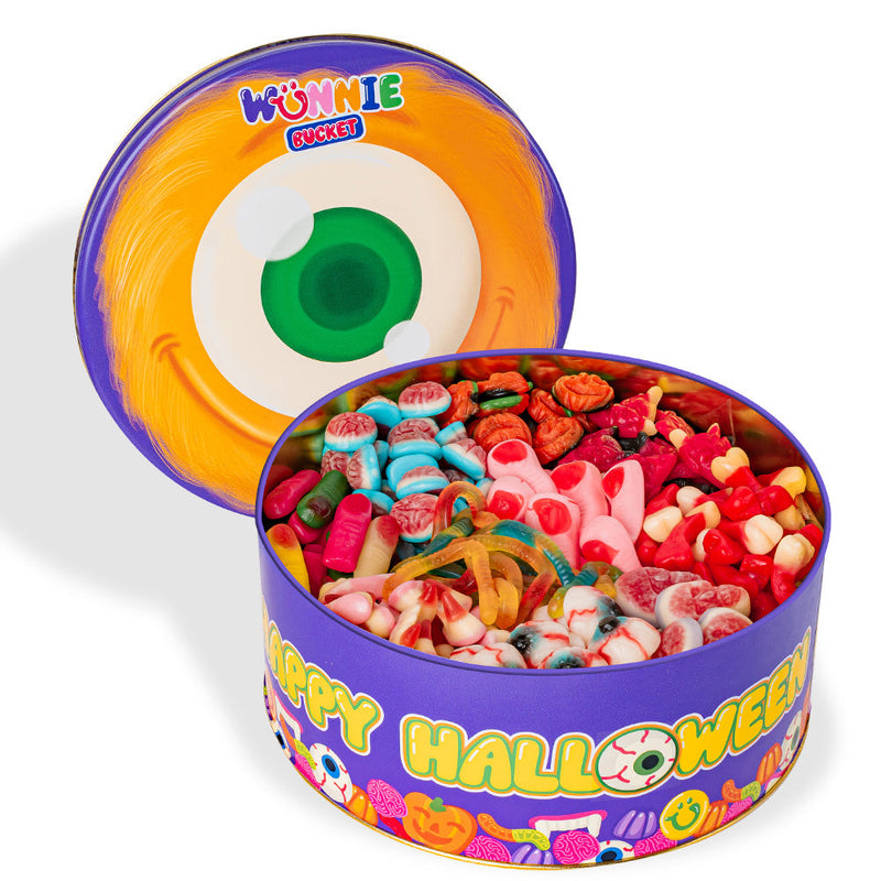 Wunnie Bucket "Happy Halloween", lata de 3kg de gomitas para componer con tus sabores favoritos