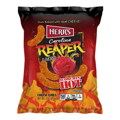 Herr's Carolina Reaper Flavoured Cheese Curls, confezione di patatine da 28g (3825204920417)