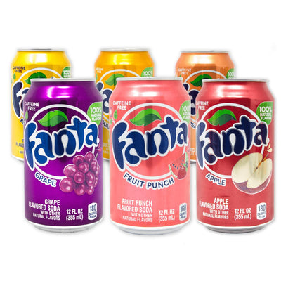 Fanta 6 lattine vario gusto, lattine di Fanta in vari gusti (1954222243937)