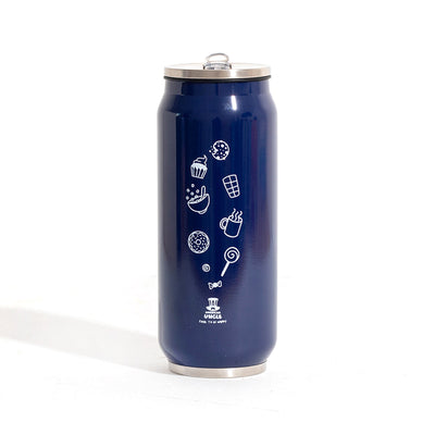 Cool to be Happy Water Bottle, 500ml Blue Steel Water Bottle with Integrated Antibacterial Straw