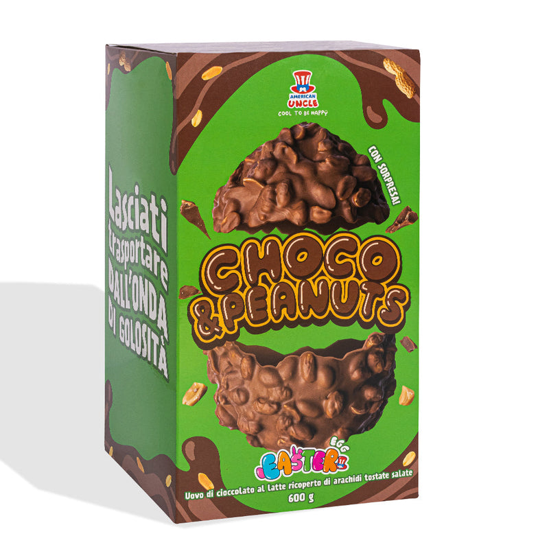 American Uncle Choco &amp; Peanuts Easter Egg, huevo de Pascua de chocolate con leche cubierto de maní tostado salado 600g 