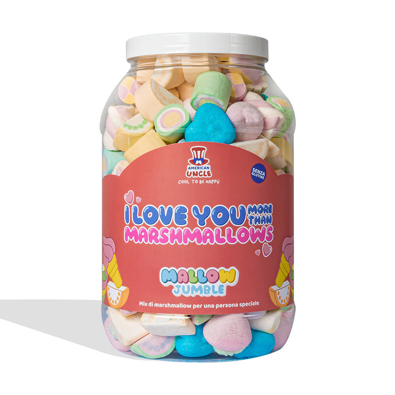 Mallow Jumble “Te amo más que malvavisco”, tarro de malvaviscos para componer con tus sabores favoritos