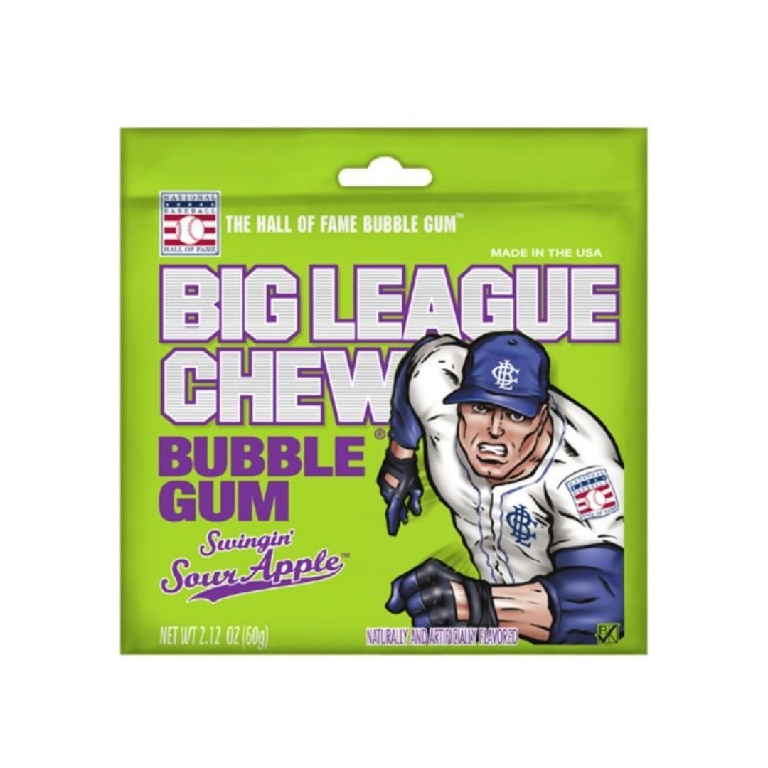 Big League Chew Bubble Gum Swingin' Sour Apple, stringy apple chewing ...