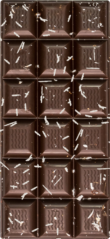 ChocoLetter Dark Choco &amp; Coconut, 100g artisanal dark chocolate bar with coconut flakes