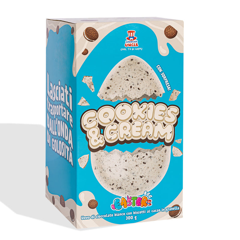 American Uncle Cookies &amp; Cream Easter Egg, 300g white chocolate Easter egg with cocoa biscuit sprinkles 