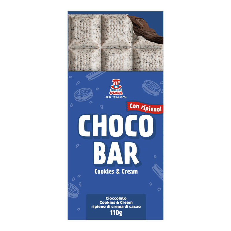 Choco Bar Cookies &amp; Cream, 110g de chocolate Cookies &amp; Cream relleno de crema de cacao