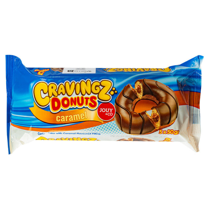 Jouy&Co Cravingz Donuts Caramel, 5 ciambelle ripiene di crema al caramello e ricoperte di cioccolato da 50g