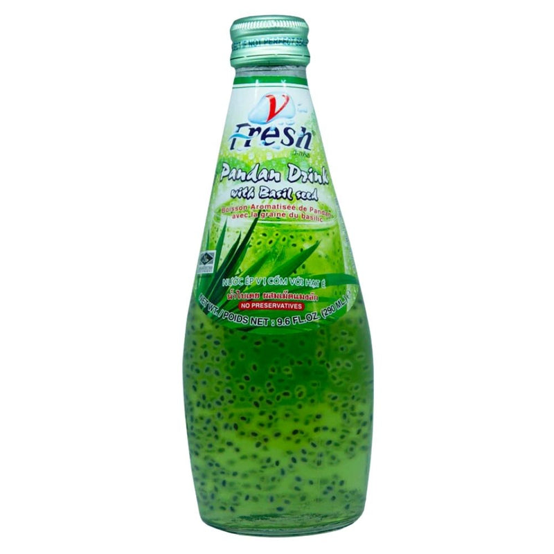 Fresh Basil Seed Drink with Pandan, Thai Pandan Drink with Basil Seed 290ml