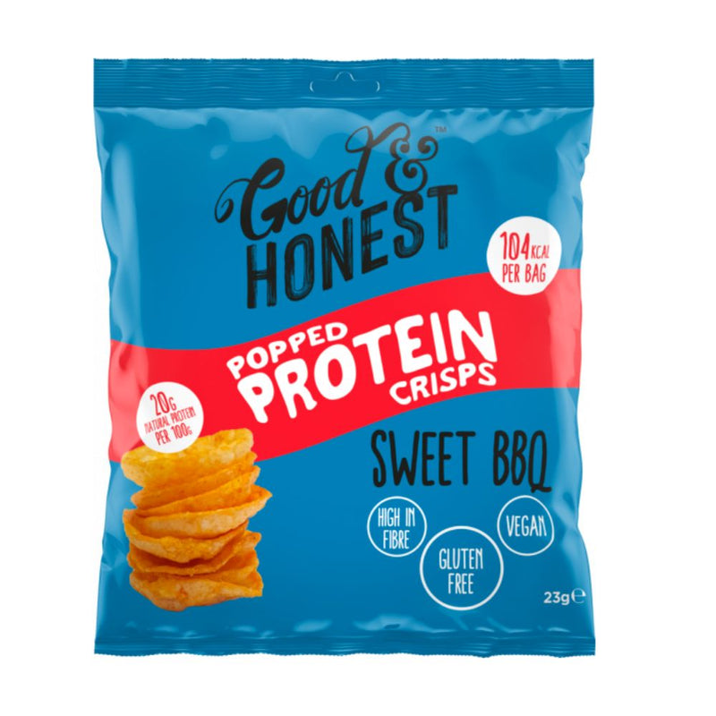 Confezione di patatine al barbecue Good&Honest Popped Protein Crisps Sweet BBQ da 23g