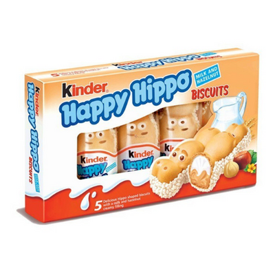 Happy Hippo Biscuits Milk&Hazelnut, confezione da 5 pezzi di biscotti ripieni con crema al latte e alla nocciola (4042968268897)