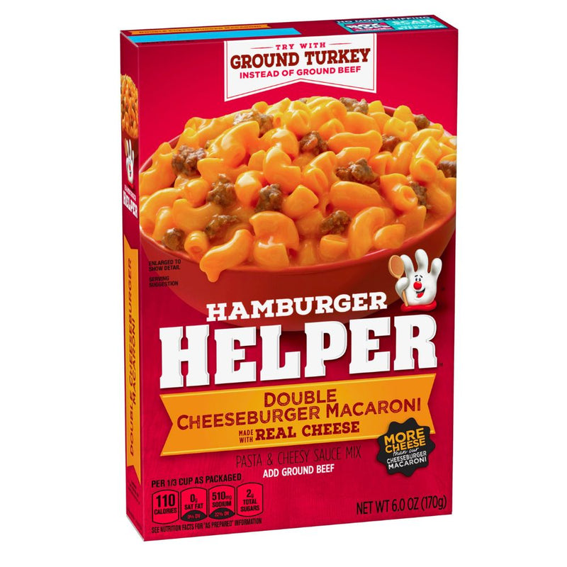 Confezione da 170g di pasta con formaggio e carne Hamburger Helper Double Cheeseburger Macaroni Real Cheese 