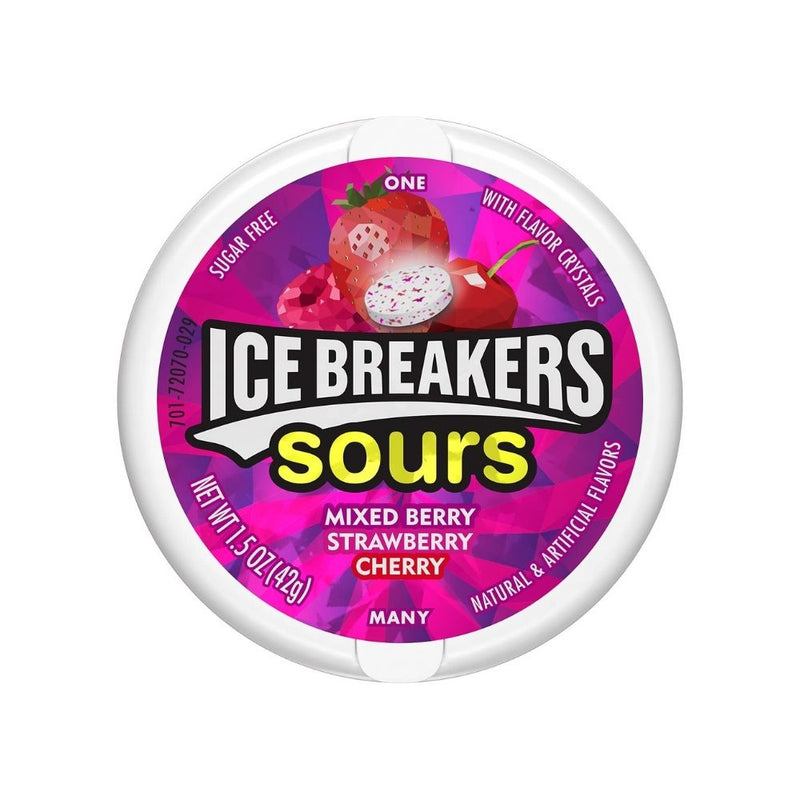 Ice Breakers Sours Mixed Berry Strawberry Cherry, 42g sour fruit candies