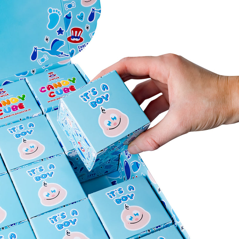 Candy Cube Kit “It’s a boy”, scatoline di caramelle gommose da 50g ideali per il baby shower o nascita (25, 50 o 75 pz)