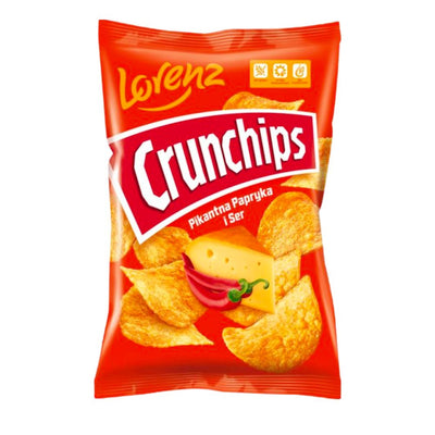 Confezione da 140g di patatine piccanti al formaggio Lorenz Crunchips Paprika e Cheese