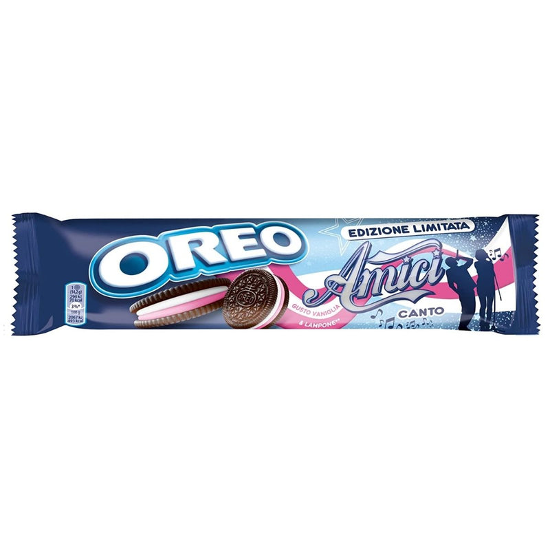 Oreo Amici Edición Limitada Vainilla y Frambuesa, galletas con crema sabor vainilla y frambuesa, 157g