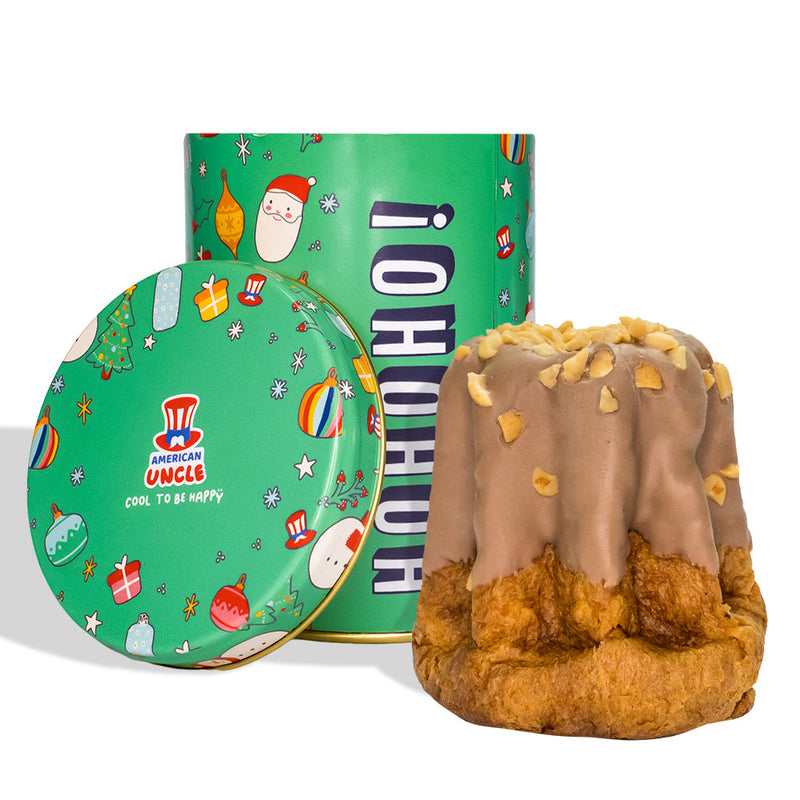 Pandoro artigianale Salted Caramel & Choco Peanuts da 200g, copertura di cioccolato e arachidi, ripieno di caramello salato