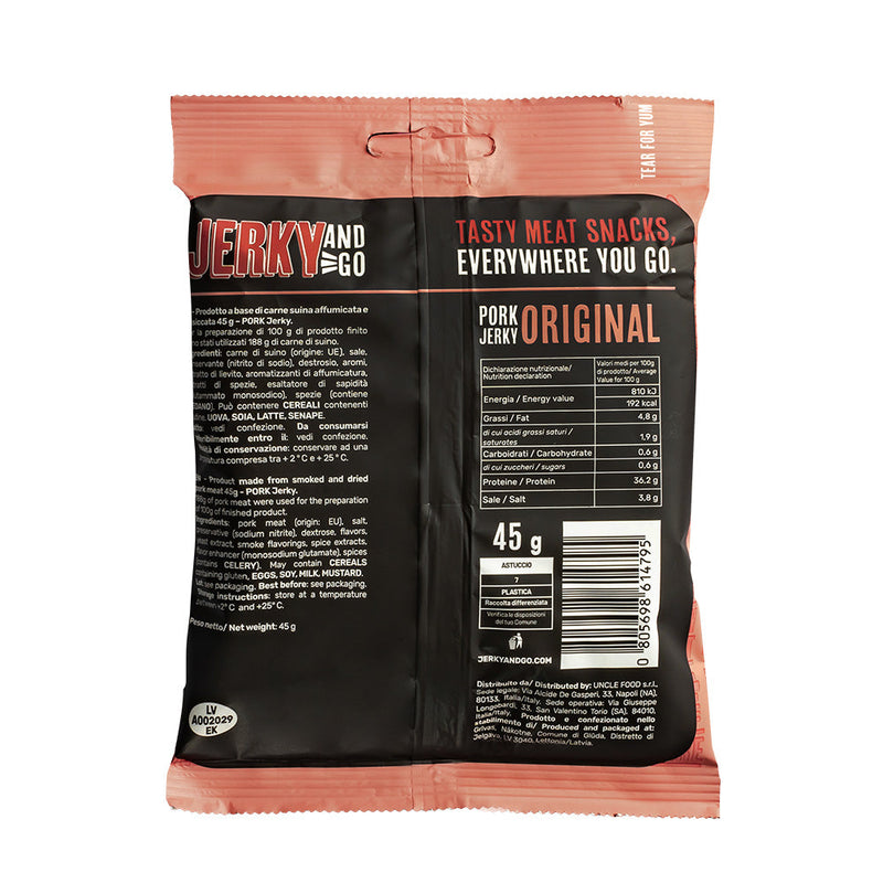 Jerky and Go Pork Jerky Original, carne secca di maiale da 45g