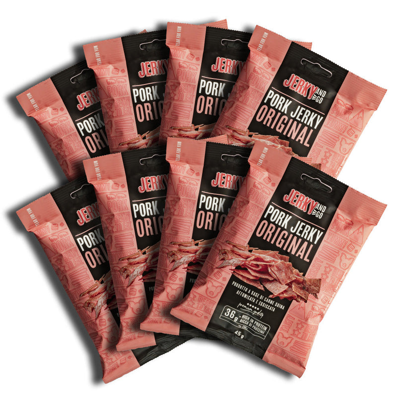 Confezione da 8 di carne secca di maiale Jerky and Go Pork