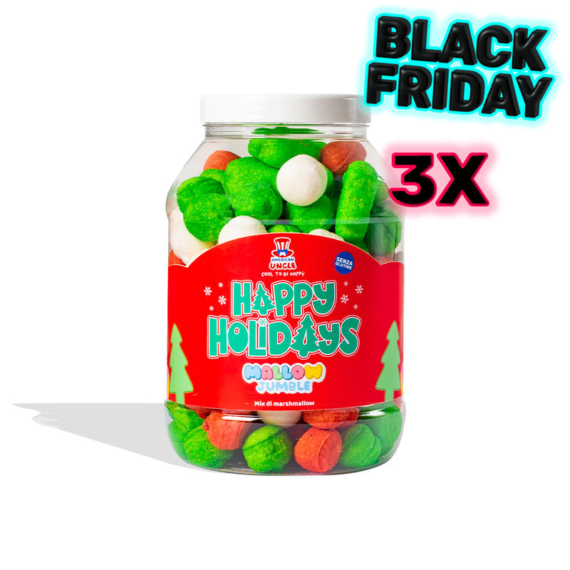 3x Mallow Jumble “Happy Holidays”, 3 barattoli di marshmallow da comporre con i tuoi gusti preferiti