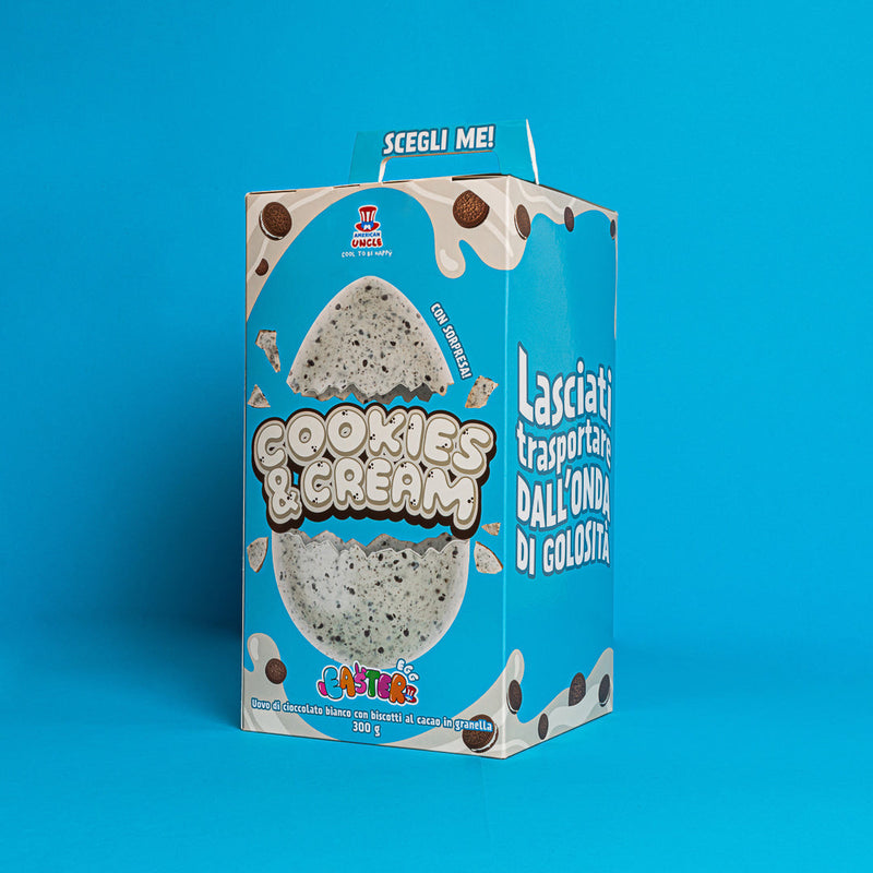 American Uncle Cookies & Cream Easter Egg, uovo di Pasqua di cioccolato bianco con biscotto al cacao in granella da 300g