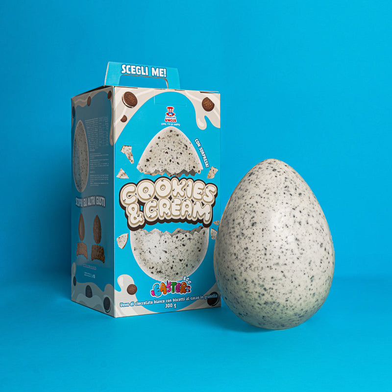 American Uncle Cookies & Cream Easter Egg, uovo di Pasqua di cioccolato bianco con biscotto al cacao in granella da 300g