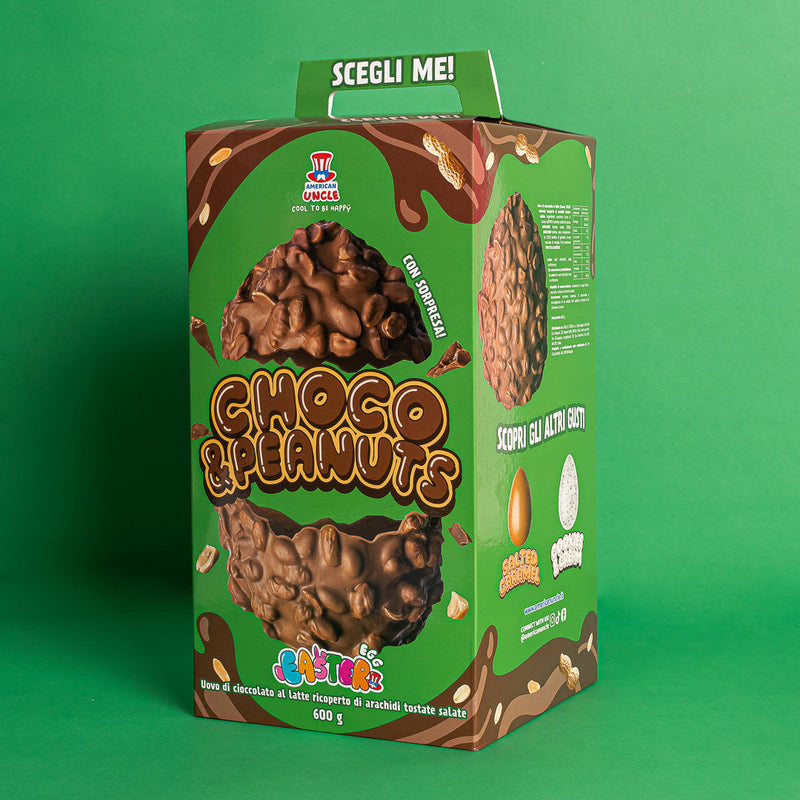 American Uncle Choco & Peanuts Easter Egg, uovo di Pasqua di cioccolato al latte ricoperto di arachidi tostate salate da 600g