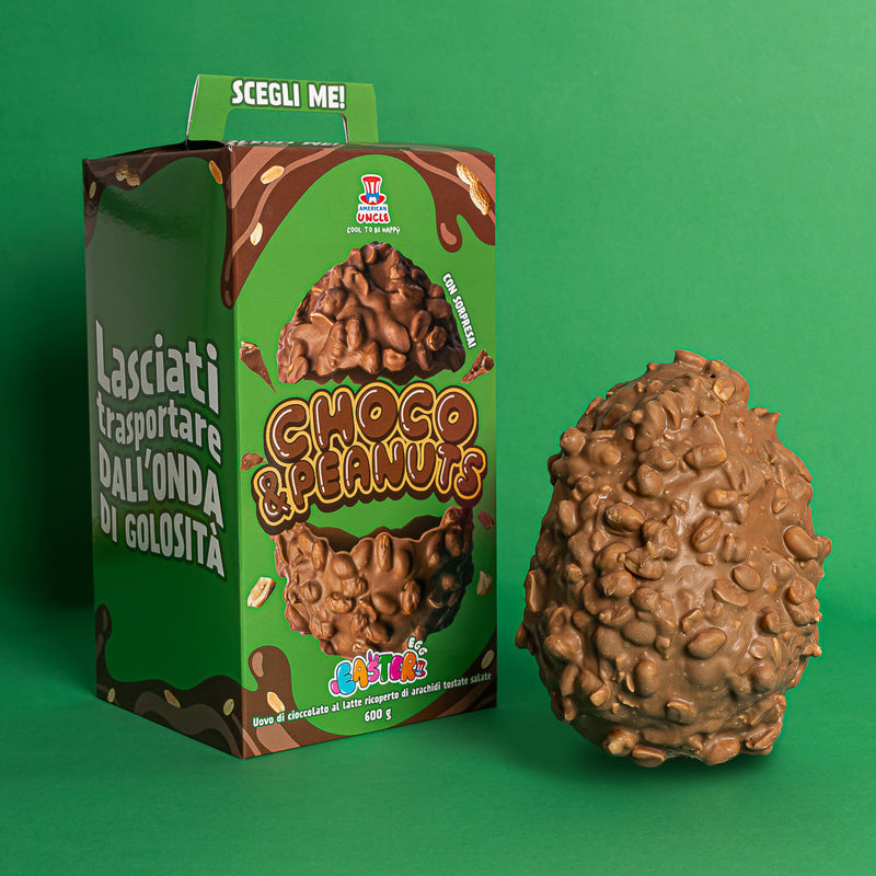 American Uncle Choco & Peanuts Easter Egg, uovo di Pasqua di cioccolato al latte ricoperto di arachidi tostate salate da 600g
