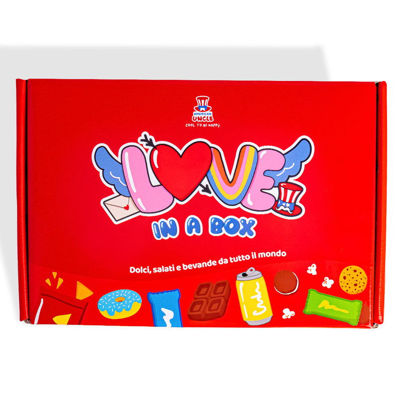 Snack Box “Love in a box”, caja sorpresa de 20 snacks y bebidas dulces, salados