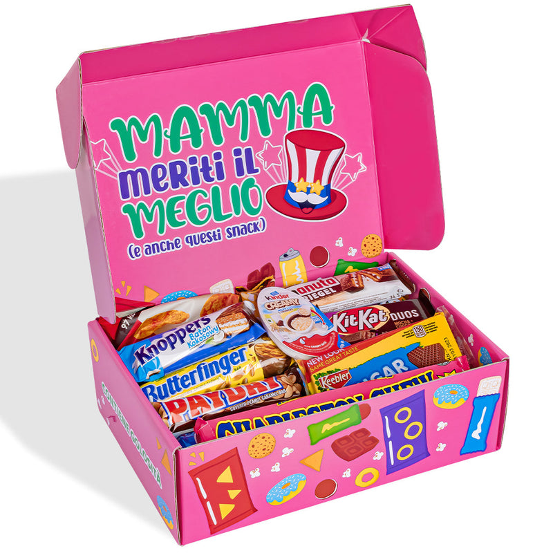 Snack Box “Mamma sei fenomenale”, scatola a sorpresa da 20 snack dolci, salati e bevande per la mamma