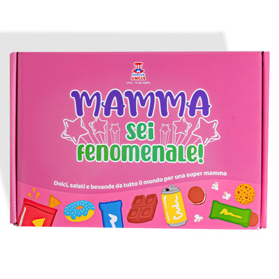 Snack Box “Mamma sei fenomenale”, scatola a sorpresa da 20 snack dolci, salati e bevande per la mamma