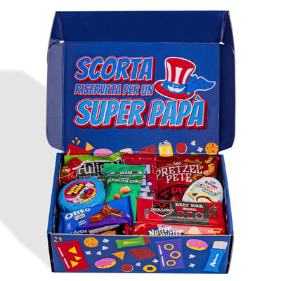 Snack Box “El mejor papá del mundo”, caja sorpresa de 20 snacks y bebidas dulces, salados para papá