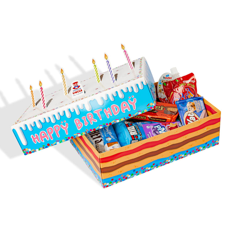 Caja cumpleaños, caja con forma de tarta de cumpleaños de 15 snacks dulces y salados