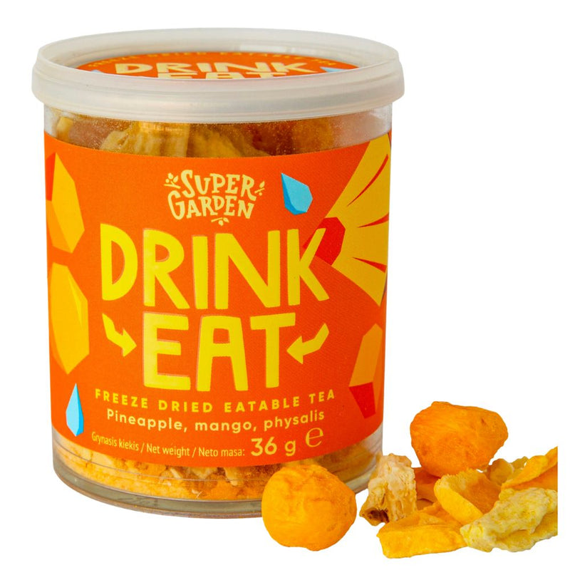 Super Garden Drink Eat Freeze Dried Eatable Tea Pineapple, Mango, Physalis, Pineapple, Mango and Physalis Freeze Dried Tea Flavors 36g