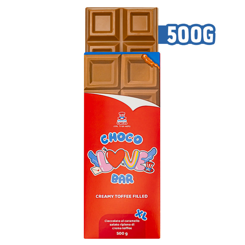 XL Creamy Toffee filled Choco Love Bar, cioccolato al caramello ripieno di crema toffee da 500g