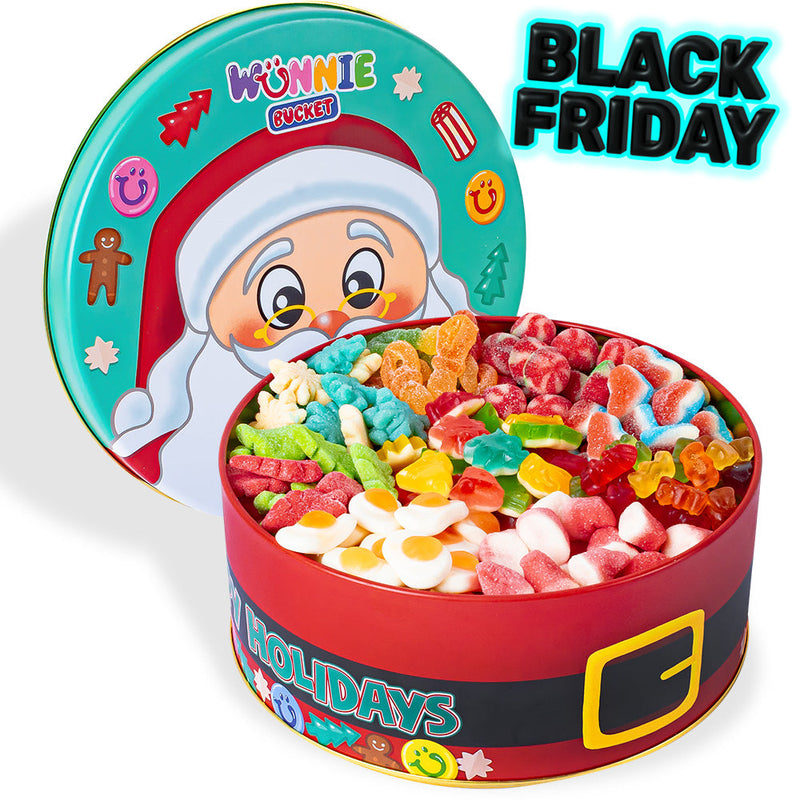 Wunnie Bucket "Happy Holidays", latta di caramelle gommose da 3kg da comporre con i tuoi gusti preferiti