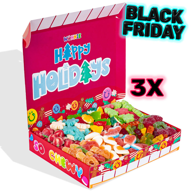 3x Wunnie box “Happy Holidays”, 3 cajas de gomitas para componer con tus sabores favoritos