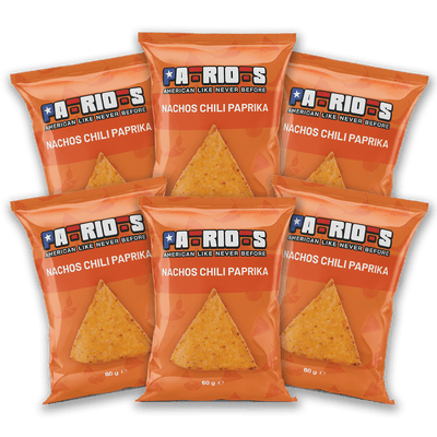 6x Patriots Nachos Chili Paprika, nachos alla paprika da 60g