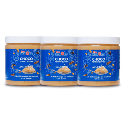 3x New Heroes Choco Peanut Butter Crunchy, crema al cioccolato e al burro d'arachidi con pezzi da 220g