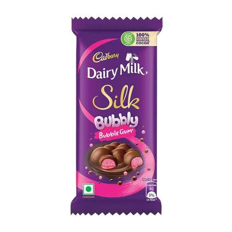 Cadbury Dairy Milk Silk Bubbly Bubble Gum, 50g bubble gum flavoured cream filled bar