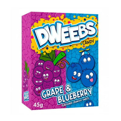 Confezione da 45g di caramelle aspre all'uva e mirtillo Dweebs Candy Grape&Blueberry 