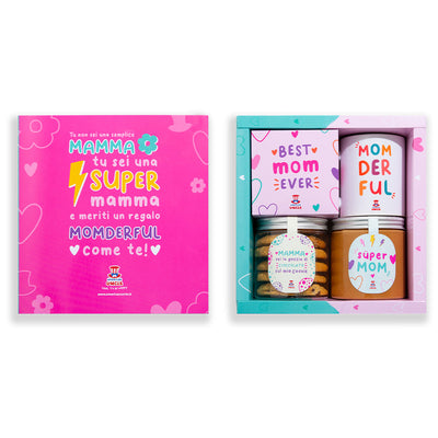 Mom Gift Box, caja regalo para mamá con galletas multisabores, crema de caramelo salado y taza Momderful