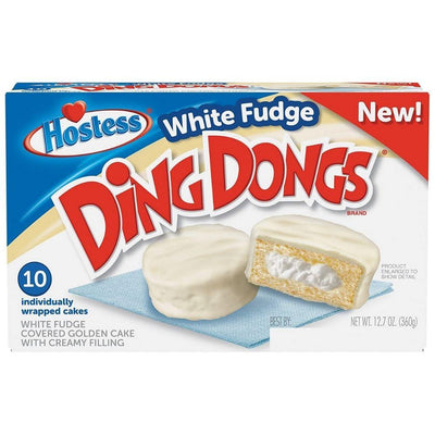 Hostess Ding Dong White Fudge, brownies al cioccolato bianco e crema alla vaniglia nel formato da 10 pezzi