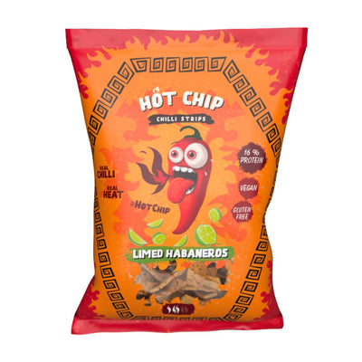 Confezione di snack Hot Chip Chilli Strips Limed Habaneros da 80g