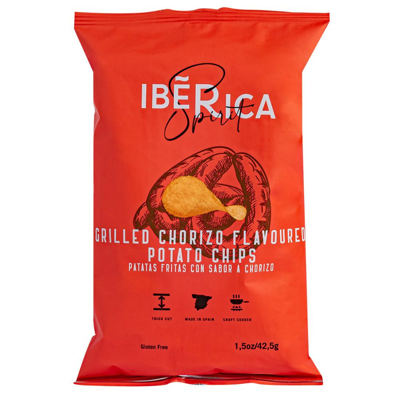 Confezione da 45g di patatine al salame piccante Iberica Spirit Chorizo