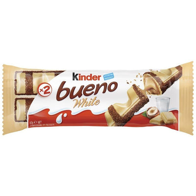 Kinder Bueno White, wafer ricoperto di cioccolato bianco ripieno di crema alla nocciola da 39g