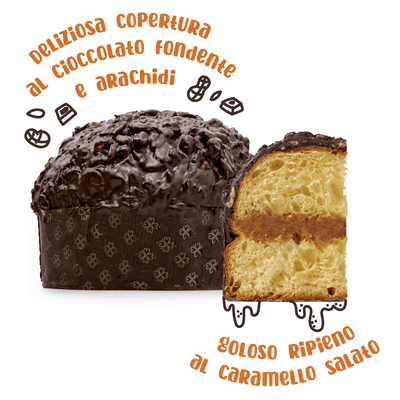 Il Panettone di American Uncle, ripieno al caramello salato con copertura al cioccolato fondente e arachidi