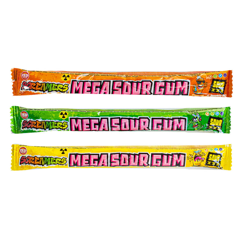 Confezione da 17g di gomma aspra Screamers Mega Sour Gum