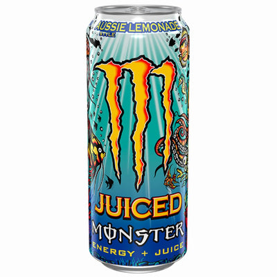 Confezione da 500ml di energy drink alla limonata danneggiata Monster Aussie