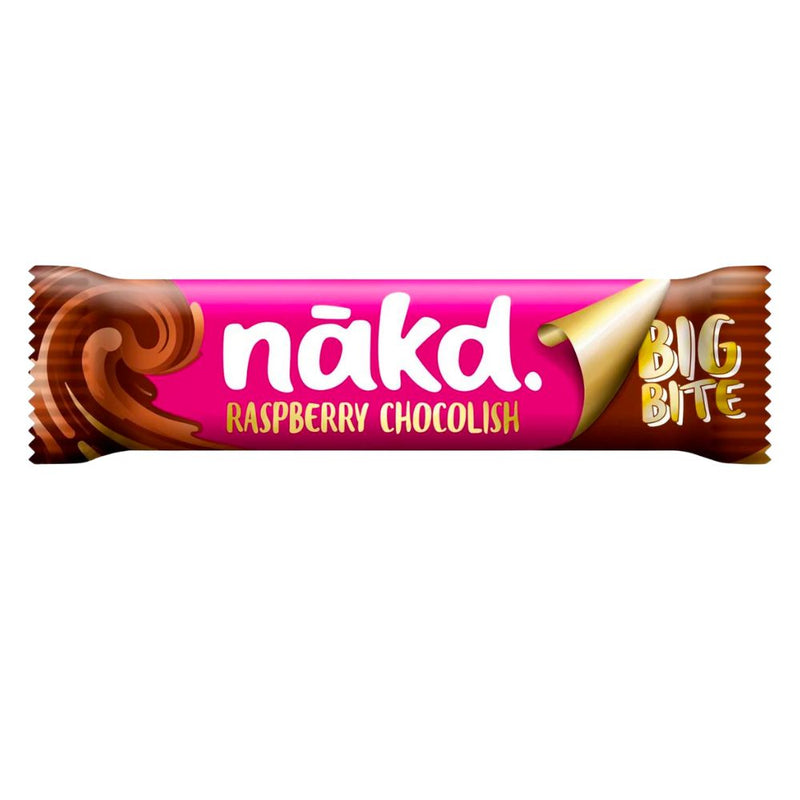 Confezione da 50g di barretta ai frutti e noci al cioccolato al lampone Nakd Raspberry Chocolish 