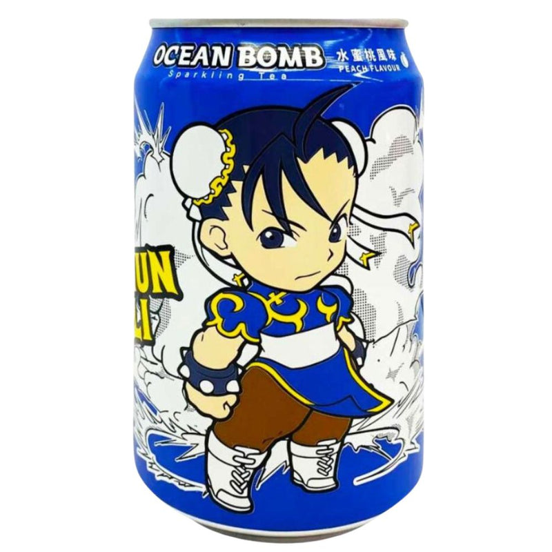 Lattina di bevanda alla pesca Ocean Bomb Street Fighter Chun Li da 330ml